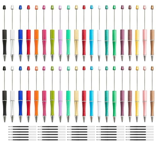 BetterJonny 40 Pcs Beadable Pen, 20 Colors Make Your Own Pens, Plastic Creative DIY Cool Bead Pens, Black Blue Ink Ballpoint Pen
