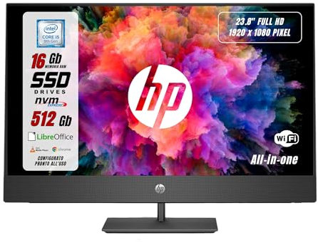 HP ProOne, All In One Pronto all'uso, Display 23,8 FHD, Borderless, Intel i5-9600 6 Core 3.1Ghz, Ram 16GB SSD 512GB W11, Libre Office (Ricondizionato)