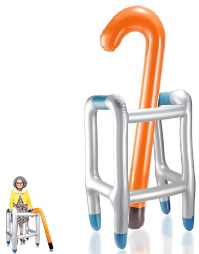 Rollator Aufblasbar, 2 Stück Aufblasbarer Rollator Und Aufblasbarer Spazierstock, Aufblasbare Gehhilfe, Rentner Kostüm, Lustig Kostüm Als Opa Oma Zum Cosplay Karneval Fasching
