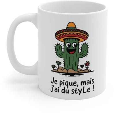 Mug Tasse Cactus « Je Pique, mais j’AI du Style ! » – Style Mexicain et Bonne Humeur Idée Cadeau Humour : Taille - 11oz Taille 11oz