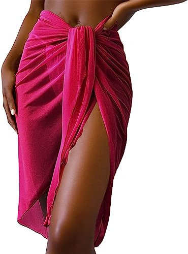 Short Fluo Foot Femmes Sheer Wrap Noeud Taille Jupe Cover Up Jupes Beach Wrap Bikini Shiny Wraps Cover Ups pour Maillots De Bain Bikini Coquillage (XL)