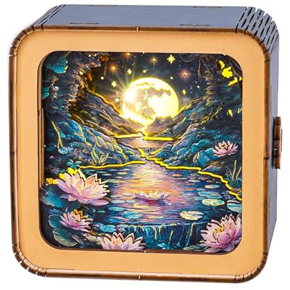 KAAYEE 3D Puzzle Nachtlicht Erwachsene, (Teich bei Mondlicht) 3D Holzpuzzle Nachtlicht, Wooden Puzzle 3D Night Light, 3D Puzzle Holz Nachttischlampe