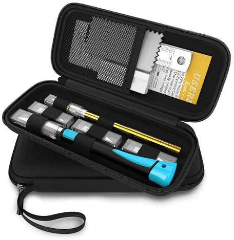 Cutter di Precisione-AdattoPer Arte,Hobby, Album e Sculture,Ecc., Contiene 2 Taglierino,20 Lama,Scatola di Immagazzinaggio EVA,Righello,Pietra Per Affilare,Panno di Velluto di Cervo (Blu+Nero)