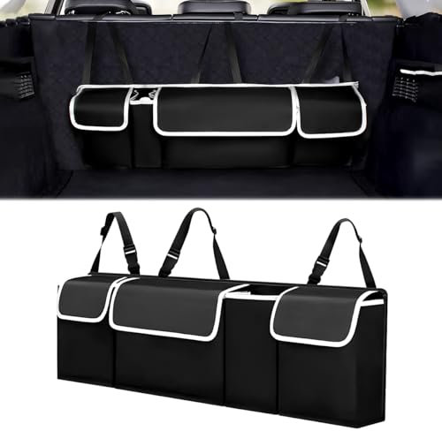 PJHAJH Organiseur de coffre de voiture - Avec poches - Pliable - Imperméable - Avec 4 poches - En tissu Oxford - Convient à tous les véhicules - 90 x 25 x 12 cm