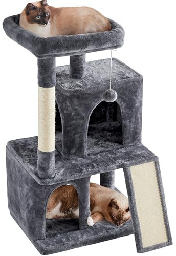 Yaheetech Kratzbaum, Stabiler Katzenbaum 106 cm H Katzenkratzbaum, mit 2 Häuschen und Spielball, Spielbaum für Katzen, Dunkelgrau