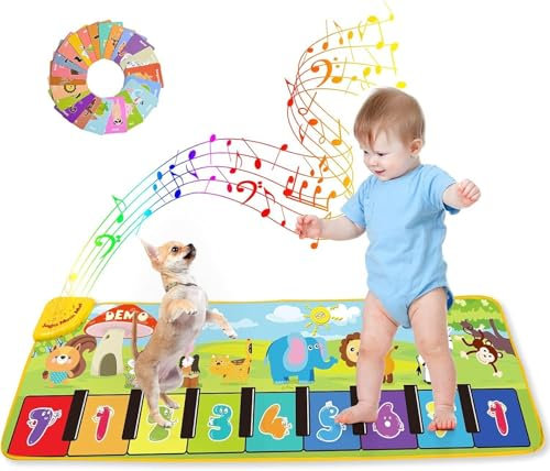 Elektronische Spielmatte für Kinder – Klavier- und Tanzmatte mit 25 Sounds, 13 Lernkarten, faltbar & rutschfest, ab 3 Jahren (Zoo, 1, 130 cm)