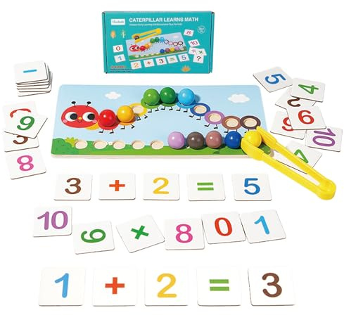 Dr. MUYA® Giochi Montessori 3 4 5 Anni, Bruco Gioco per Contare, Giochi in Legno, Educativi, Motricità Fine, Coordinazione Occhio-Mano, Abilità Manuale, Regalo Bambino Bambina 3–5 Anni