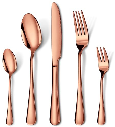 HONKKU Besteck Set 12 Personen, 60 Teilig Roségold Besteckset mit Messer Gabel Löffel, Essbesteck Set Edelstahl Spiegelpoliert, Spülmaschinenfest
