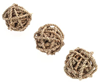TOYANDONA Strohspielzeug, Runde Bälle aus Geflochtenem Rattan, 3 Stück, 7cm | Handgewebte Aktivitätsbälle für Wellensittiche und Sittiche, Stimulierend und Kauen, für Käfige Geeignet