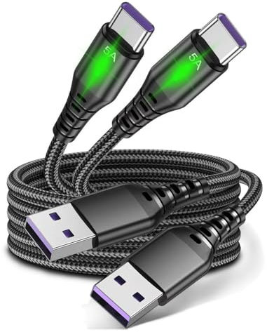 2M 2 Pack USB C Charger Cable with Pilot Lamp, 5A Fast Type C Charging & 480Mbps Data Transfer, USB-A to USB-C, Super Fast Braided Charger Cable Charging for Apple, Samsung, Huawei