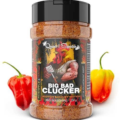 Quasi & Squatch Scotch Bonnet Chicken Wing Dust | Extra Hot Pineapple & Mango BBQ Rub | Spicy Sweet Heat Seasoning for Air Fryer, Smoker & Grill | 230g Big Bad Clucker