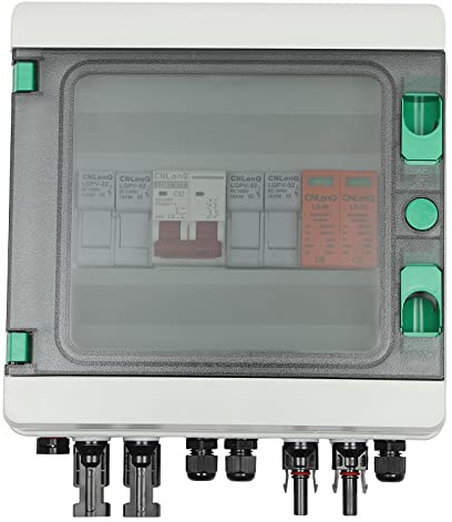 Überspannungsschutz PV DC Trennschalter Blitzschutz Leitungsschutzschalter 2 string (2 in 1 out) 500V DC Solar Spannungsschutz für Photovoltaik IP65 Wasserdichtes (32A)