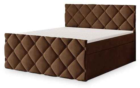 Masseno Boxspringbett ROVARI 160x200 cm Komplett-Set mit Matratze und Topper, Polsterbett mit Zwei Bettkästen -Braun, Kronos 06
