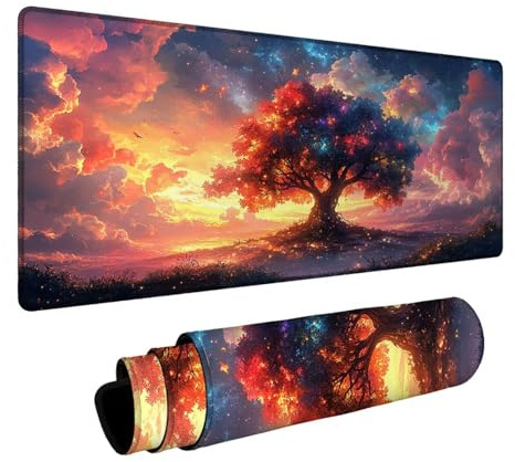 Tapis de Souris Arbre de la Vie Tapis de Souris XXL 800 x 400 x 3mm Mouse Pad avec Antidérapant Base en Caoutchouc pour Ordinateur Portable Clavier Gamer PC Decoration Automne Bureau Nuage DBYH-4839