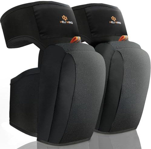 HELI MIAO Heavy Duty Knee Pads, Professional KneeProtectors with Double Straps & High-Density Foam,Durable Knee Support for Construction, Flooring, Tiling,Garden & Home Improvement black