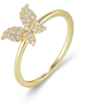 Epinki Gold 18K Au750 Freundschaftsringe Echt Gold, Schmetterling Partnerringe mit Moissanit, Pärchen Ringe Gelbgold 750, Gr.48 (15.3)