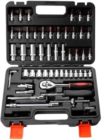 Véhicules Jeu d'outils Jeu De Clés À Cliquet Douille 53 Pièces, Pour La Maison, Voiture, Réparation Vélos, Le Coffre Garage Avec Boîte Outils En Plastique Outillage Mécanique Auto