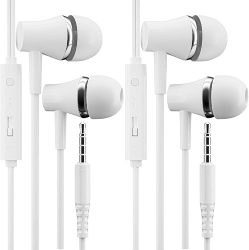 2-Pack Wired In-Ear Headphones with Mic & Manual Volume Slider, Noise Isolating Earbuds with Soft Silicone Tips, 3.5mm Jack Wired Earphones for Samsung, iPhone, PC, and Gaming