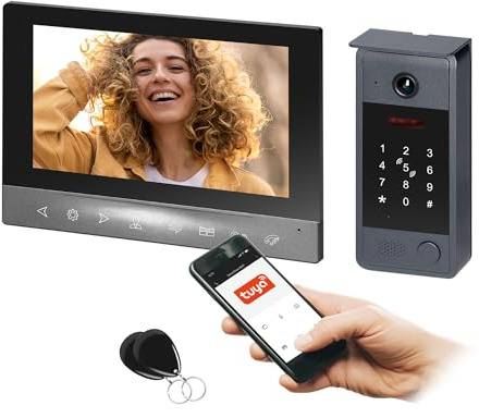 Miratic Videocitofono Wifi Unifamiliare a 4 Fili Citofono con Telecamera Full HD 1080p IP65 Citofono Smart Tuya Smart App Lettore RFID Tastiera con Codice Visione Notturna IR (7, Pollici)