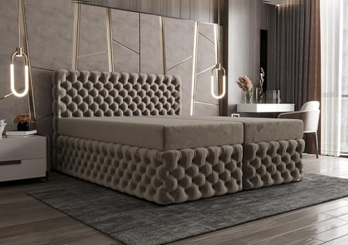 B&B HOME Boxspringbett Figo II, Doppelbett 180x200 cm, Samt-Polsterung, Chesterfield-Steppung, Holzrahmen, inkl. Topper, Bettkasten mit Federautomatik (Velvet2210)