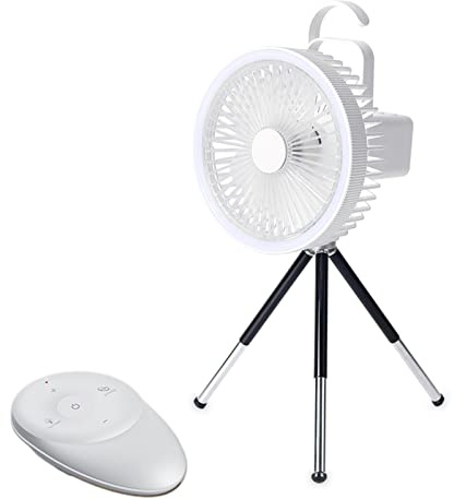 Jazuaiao Plafond de Ventilateur de Table télécommandé 4000 mAh avec lumière LED + trépied Camping pour Camping dortoir Ventilateurs de Table de Chevet pour Chambre oscillant