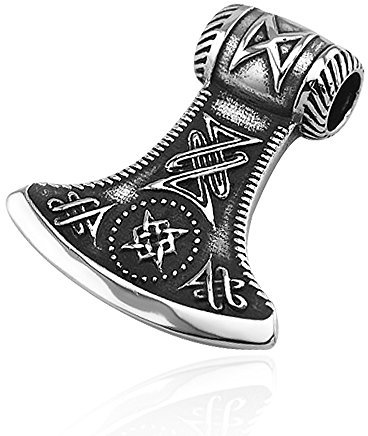 Anhänger Axt Beil Wikinger Tribal Keltisch Celtic Schwarz Edelstahl Halskette Lederkette Gothic Kugelkette Damen Herren nur-anhänger