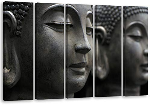 Feeby. Leinwandbild - 5 Teile - Bilder, Wand Bild, Wandbilder, Kunstdruck XXL, 5-Teilig, (BUDDHA GRAU) 100x150 cm, Typ C
