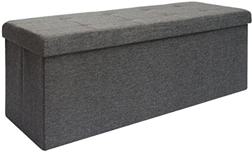 DuneDesign Faltbare Sitzbank 110x38x38cm XXL Sitztruhe inkl. 2 Trennwände 120L Polsterbank Fußbank Leinen-Optik Grau