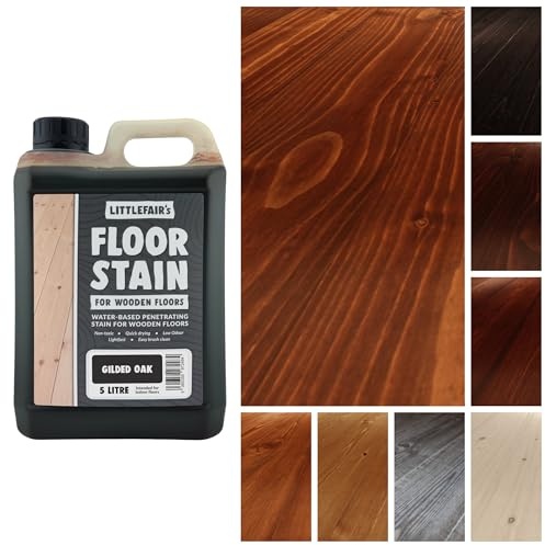 Littlefair's Wood Floor Stain Water-Based (Gilded Oak) - Quick Drying, Non-Toxic, Eco-Friendly & Low Odour - 5ltr
