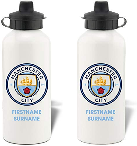 MANCHESTER CITY Personalised Club Crest Sports Water Bottle FC fans - 600ml White Aluminium Bottle