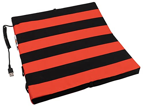 Bumfire Stadion Sitzkissen Beheizbar - Akku Heizkissen Kabellos mit USB Anschluss - Elektrisch Beheizbare Sitzauflage, Wärmekissen, Fussballsitzkissen, Outdoor Kissen - Schwarz/Rot - 35x35 cm