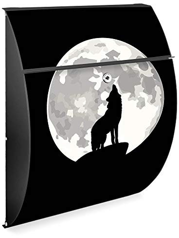 Burg Wächter Design Briefkasten | Modell Riviera 46x33,5x13cm groß | verzinkter Stahl anthrazit | Postkasten mit Öffnungsstopp großer A4 Einwurf Zylinderschloss 2 Schlüssel | Motiv Heulender Wolf SW