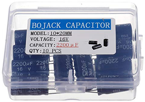 BOJACK 2200uF 16V 10X20mm Capacitors 2200 MFD 16 Volt 0.39x0.79 Inch ±20% Aluminum Electrolytic Capacitors(Pack of 10 Pcs)