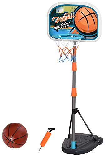HOMCOM Set Canestro per Bambini Regolabile in Altezza, Palla da Basket, Base e Pompa Gonfiaggio Inclusi 32x65x126-158cm