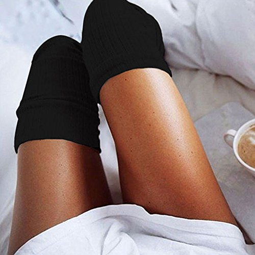 BAULMD Damen Kniestrümpfe aus Baumwolle, Retro Schüler Überknie Strick Socken, Klassische Overknee Strümpfe Trachtenstrümpfe, Baumwollstrümpfe ohne Gummibund