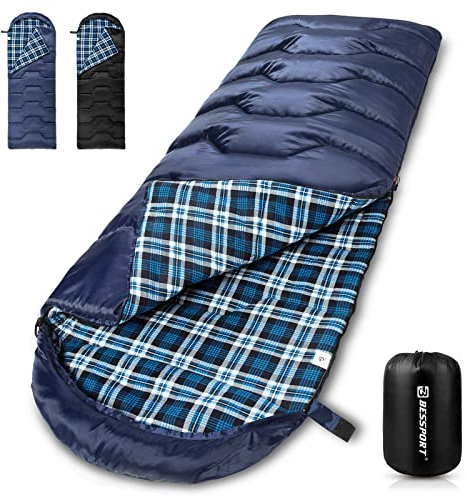 Bessport Schlafsack Flannel für Camping 3-4 Jahreszeiten - 10 °C-15°C | Winter Schlafsack Leichtgewichtig, Wasserdicht und Warm für Erwachsene und Kinder,Rucksackreisen,Camping, Wandern und Reisen