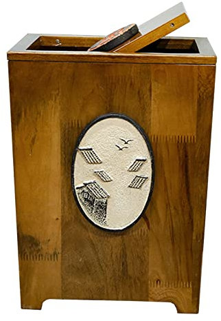 Poubelle Can Salon Creative Chinois Haut-Ents Solide Bois Solide Grand Taille avec Lid Bureau Chambre à coucher Cuisine Restauration Panier Panier Panier Panier Basket Basket Seau 8 L ( Couleur : B )