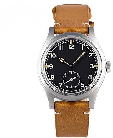 NC Baltany Dirty Dozen Watch Men D12 36MM Sea Gull ST1701 Movement Automatic BGW9 Luminous Vintage Military Armbanduhren (Brown Leather Black no Logo)