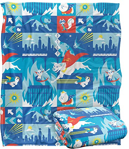 DC LEAGUE OF SUPER PETS Blanket, 152 x 127 cm Super Pets Action Panels Silky Touch Super Soft Throw Blanket