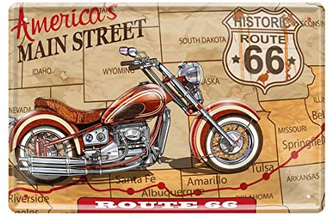 schilderkreis24 Blechschilder Kollektion 20x30cm – Lustige & kraftvolle Motorradsprüche: Deko für Biker und Geschenkideen für Motorradfans (America's Main Street Historic Route 66)