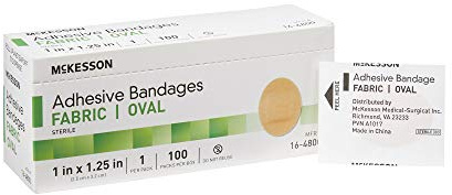 McKesson Adhesive Bandages, Sterile, Fabric Oval, 1 in x 1 1/4 in, 100 Count, 1 Pack