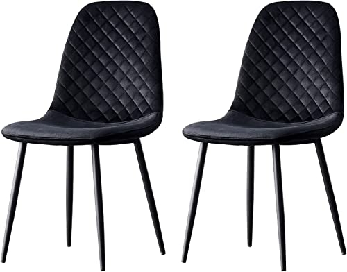 JYMTOM 2er-Set Samt Esszimmerstühle Wohnzimmerstuhl mit Rückenlehne Sessel Scandinavian Vintage Gitter-Design Esstischstuhl aus Samt mit Metallbeine (2, schwarz)