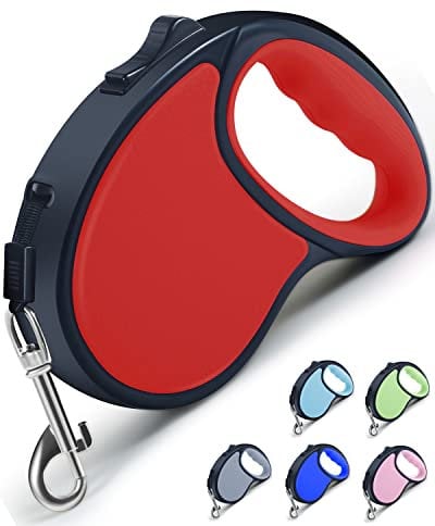Retractable Dog Lead, ANCOOLE 5M/16FT Extendable Dog Lead 360°Tangle-Free Smooth&Durable Nylon Tape with Anti-Slip Handle, One-Handed Brake for Small Medium Dogs (Red)
