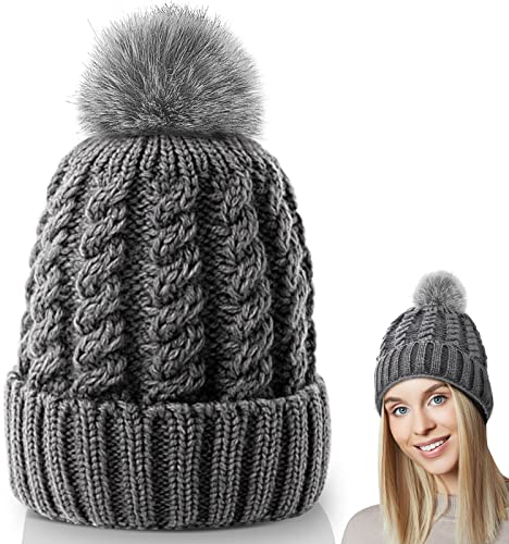 AURUZA Damen Winter Beanie Hüte, Weiche Beanie mit warmem gefütterte Mode Warme Chunky Soft Stretch Hüte, Dicke gestrickte Skimütze Warme Hut für kaltes Wetter Outdoor Aktivitäten Camping Wandern