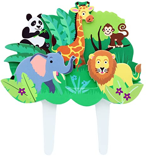 Culpitt Jungle Cake Topper, 3 Layer Gumpaste Animal Decoration, Colourful Time-Saving With Lion, Elephant, Monkey, Giraffe, Panda, 140 x 155mm, 21371, Multicolour
