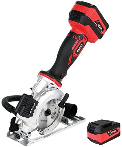 Excel 18V 115mm Mini Circular Saw with 2 x 4.0Ah Battery - No-Load Speed 4500/min - Soft Grip - Rip Guide Locking & Laser - Dust Port