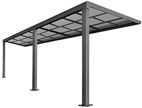 Juskys Terrassenüberdachung 7x3 m mit Schiebedach - Terrassendach aus Aluminium mit Doppelstegplatten - wetterfeste Überdachung mit UV-Schutz - Grau