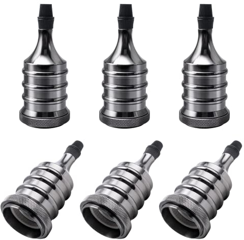 DiCUNO Vintage Lampenfassung E27, Retro Lampenhalter aus Aluminium&Keramik, Edison-Gewinde für Lampe/Birnen, DIY nostalgische Deckenleuchte, Tischleuchte, Gewindemantel, Schwarze Perle, 6er Set