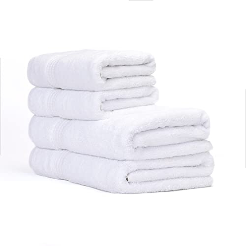 TRAMAS+ Juego de Toallas Premium 700gr de 4 Piezas, 100% Algodón, 2 Toallas de Mano 50x100 cm y 2 Toallas de baño de 70x140cm, Extra Suaves, Secado Rápido, Alta Absorción - Blanco