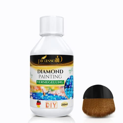 picassond® Diamond Painting Versiegelung 250ml (mit Pinsel) - Strahlender Glanz & Dauerhafter Halt, ideales Diamond Painting Zubehör auch zum Schutz Anderer DIY Bilder & Kreative Arbeiten, DIY Finish